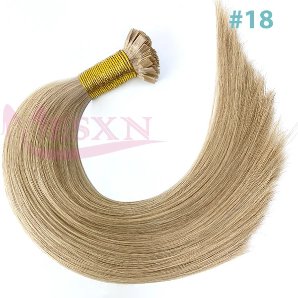 MESXN High Quality Flat Tip Hair Extensions 100% Really Human Fusion Hair Extensions Brown Blonde Color Thickening Of Roots