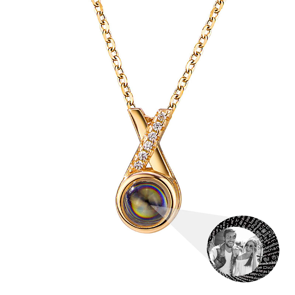 X-letter Projection Necklace With Customizable PhotosSilver 925 Necklace - MERGE.DAY.1.FREESTYLE