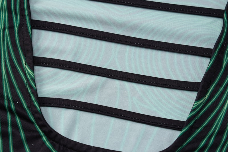 Striped Print Long Sleeve See Through Sexy Bodycon Maxi Dress - MERGE.DAY.1.FREESTYLE