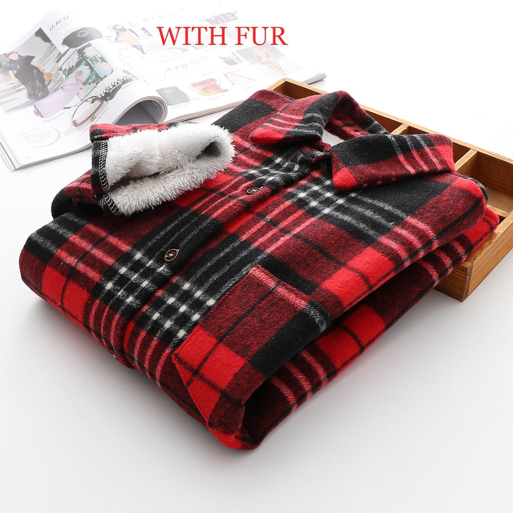 Velvet Thicken Plaid Shirts Blouses Autumn Winter Warm Shirts - MERGE.DAY.1.FREESTYLE