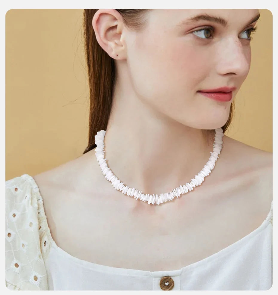 Natural Square Irregular Shell Beaded Chain Necklaces - MERGE.DAY.1.FREESTYLE