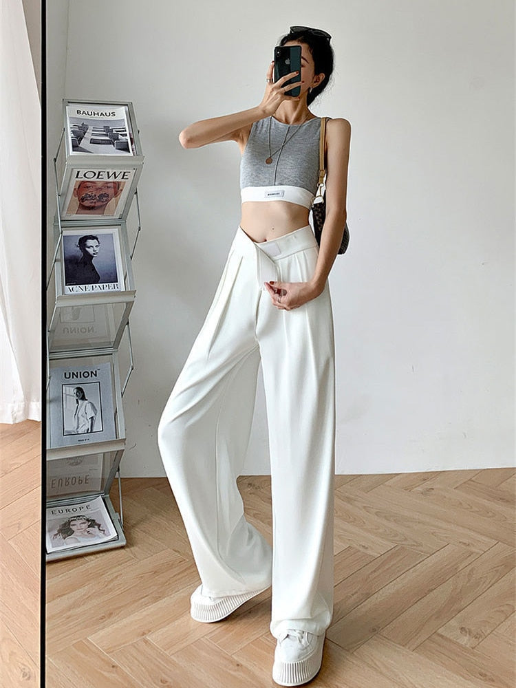 Casual Baggy Trousers Women Summer High-Waist Pants Loose Straight Mopping Pants - MERGE.DAY.1.FREESTYLE