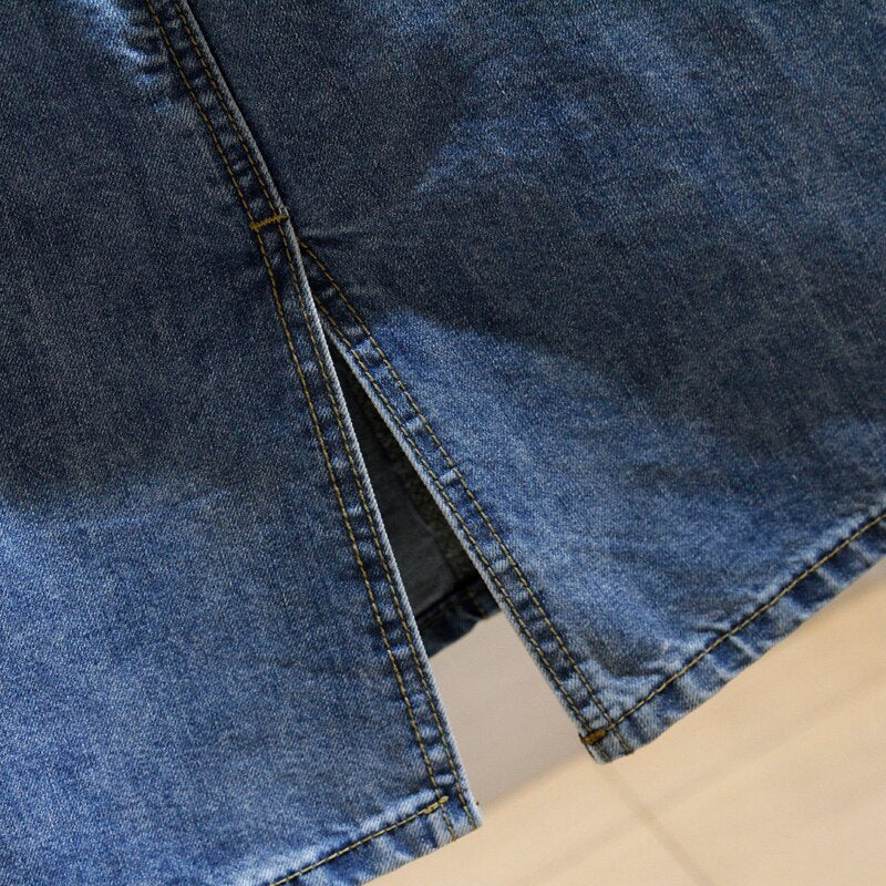 Denim Skirts with Belt Casual Loose High Waist Mid Length Skirts - MERGE.DAY.1.FREESTYLE