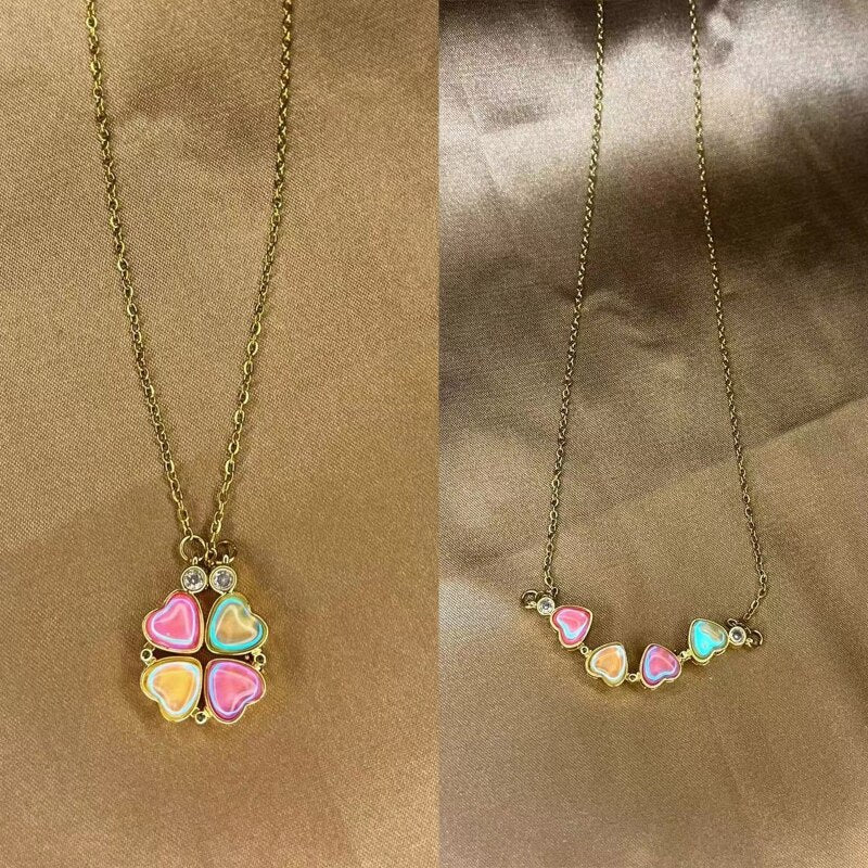 Lucky Four Leaf Clover Necklace 4-in-1 Wearing 2 Sides Heart Love Pendant - MERGE.DAY.1.FREESTYLE