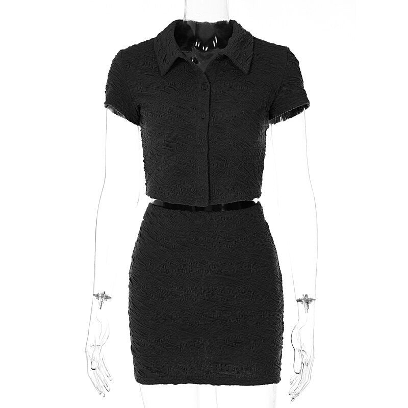 2 Piece Set Short Sleeve Crop Top Shirts Blouse Mini Skirt Suit - MERGE.DAY.1.FREESTYLE