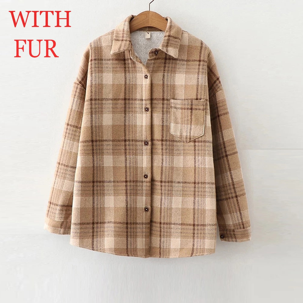 Velvet Thicken Plaid Shirts Blouses Autumn Winter Warm Shirts - MERGE.DAY.1.FREESTYLE