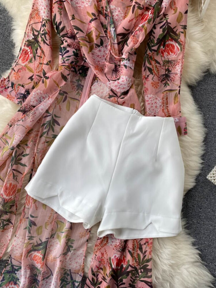 Women Casual Two Piece Set Long Sleeve V Neck Asymmetrical Chiffon Shirt - MERGE.DAY.1.FREESTYLE