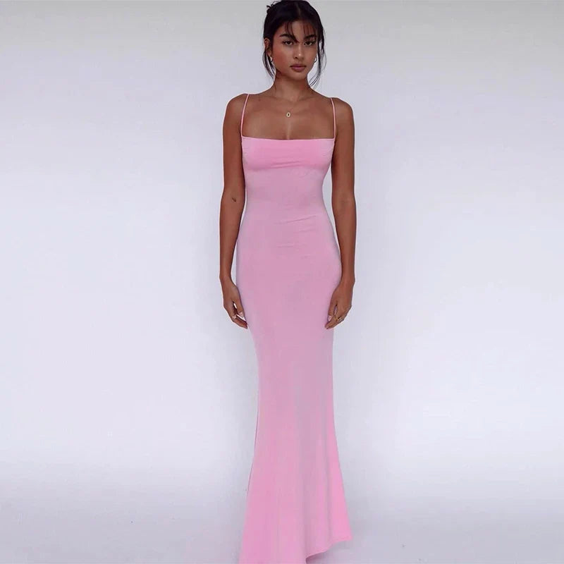 Solid Sleeveless Backless Elegant Sexy Bodycon Y2K Maxi Prom Dress - MERGE.DAY.1.FREESTYLE
