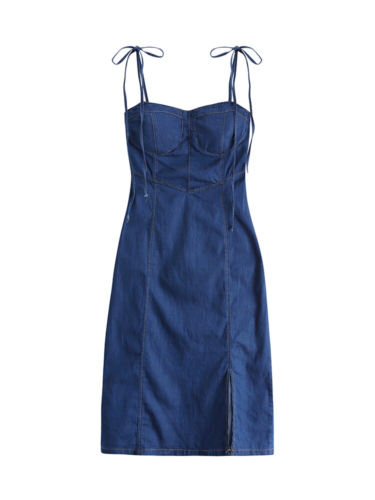 Summer Women Sexy Slip Denim Dress Strapless Lace-up High Waist Dress - MERGE.DAY.1.FREESTYLE