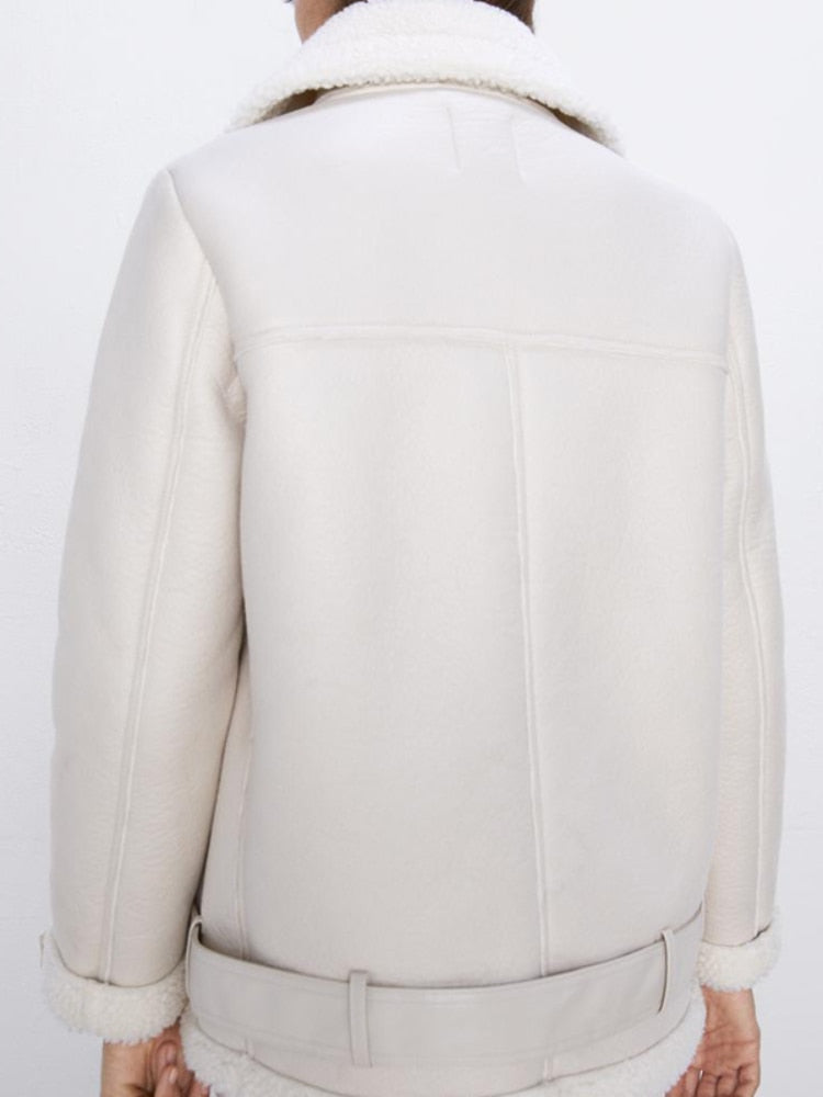 Faux Lamb Leather Jacket Pu Moto Zipper Jacket Warm Thick Outerwear - MERGE.DAY.1.FREESTYLE