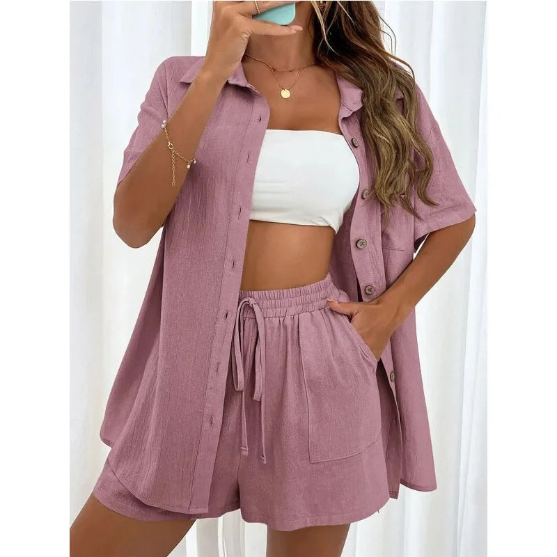 Solid Color Casual Loose Short Pants Sets For Women - MERGE.DAY.1.FREESTYLE