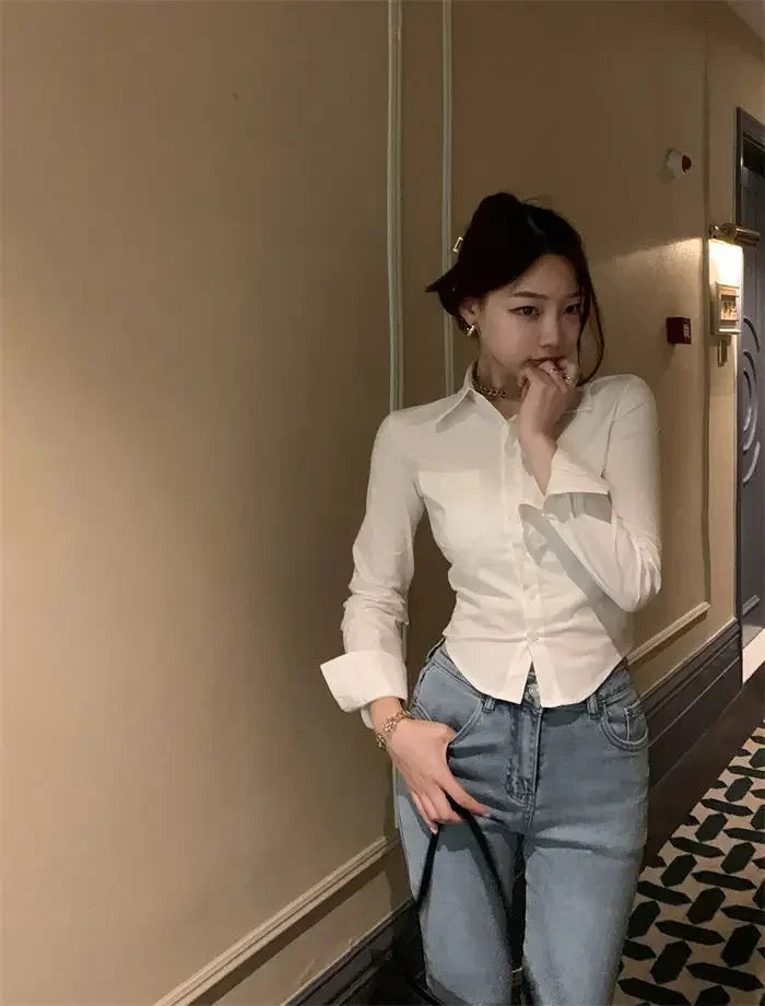 Shirts Women Folds Slim Fit Crop Tops Daily Design - MERGE.DAY.1.FREESTYLE