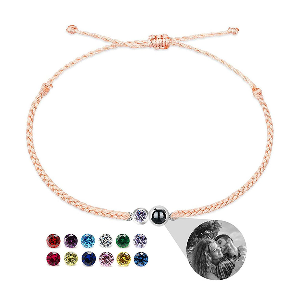 Customized birthstone Personalized Circle Photo Bracelet - MERGE.DAY.1.FREESTYLE
