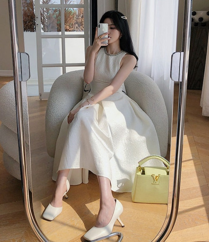 O-neck Sleeveless Party Dress Women Slim Waist Solid Female A-line Dress - MERGE.DAY.1.FREESTYLE