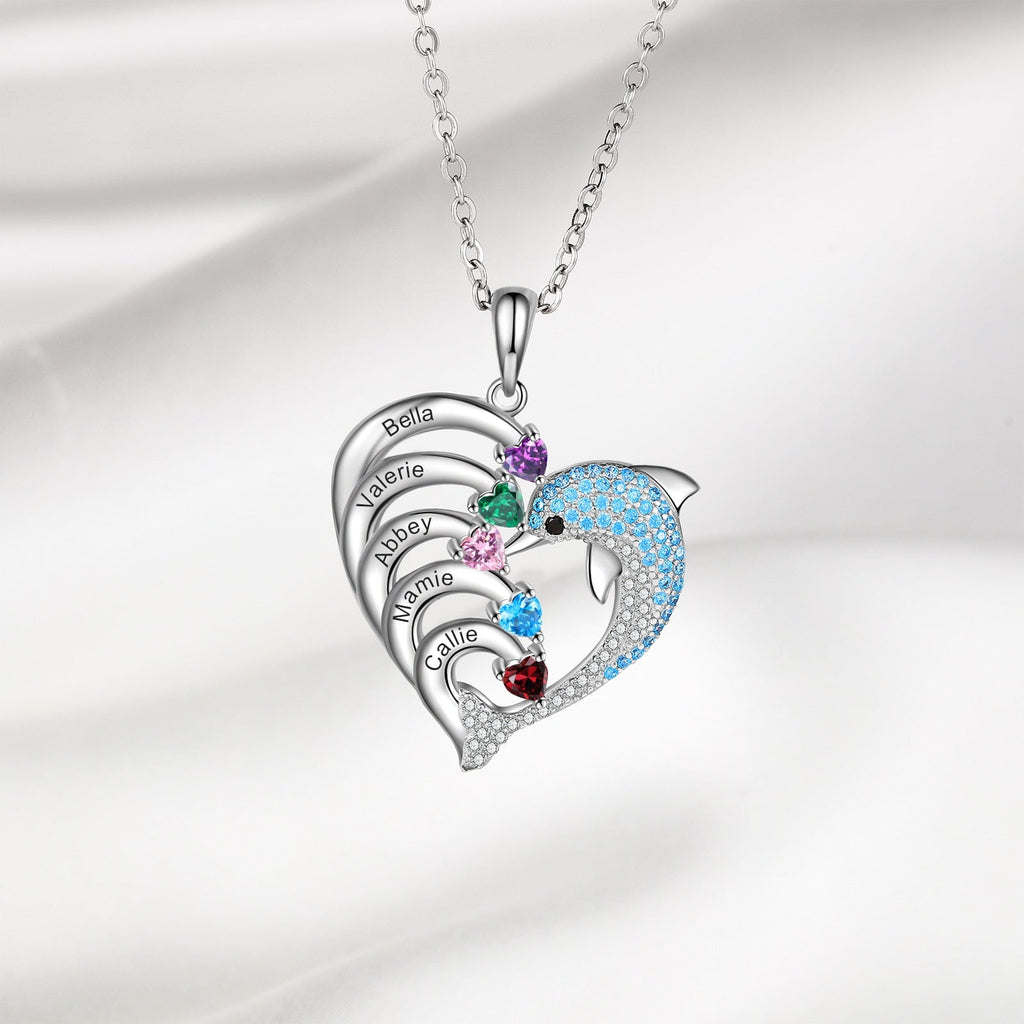 Delicate Dolphin 2-8 Name Necklace Customized Heart Pendant - MERGE.DAY.1.FREESTYLE