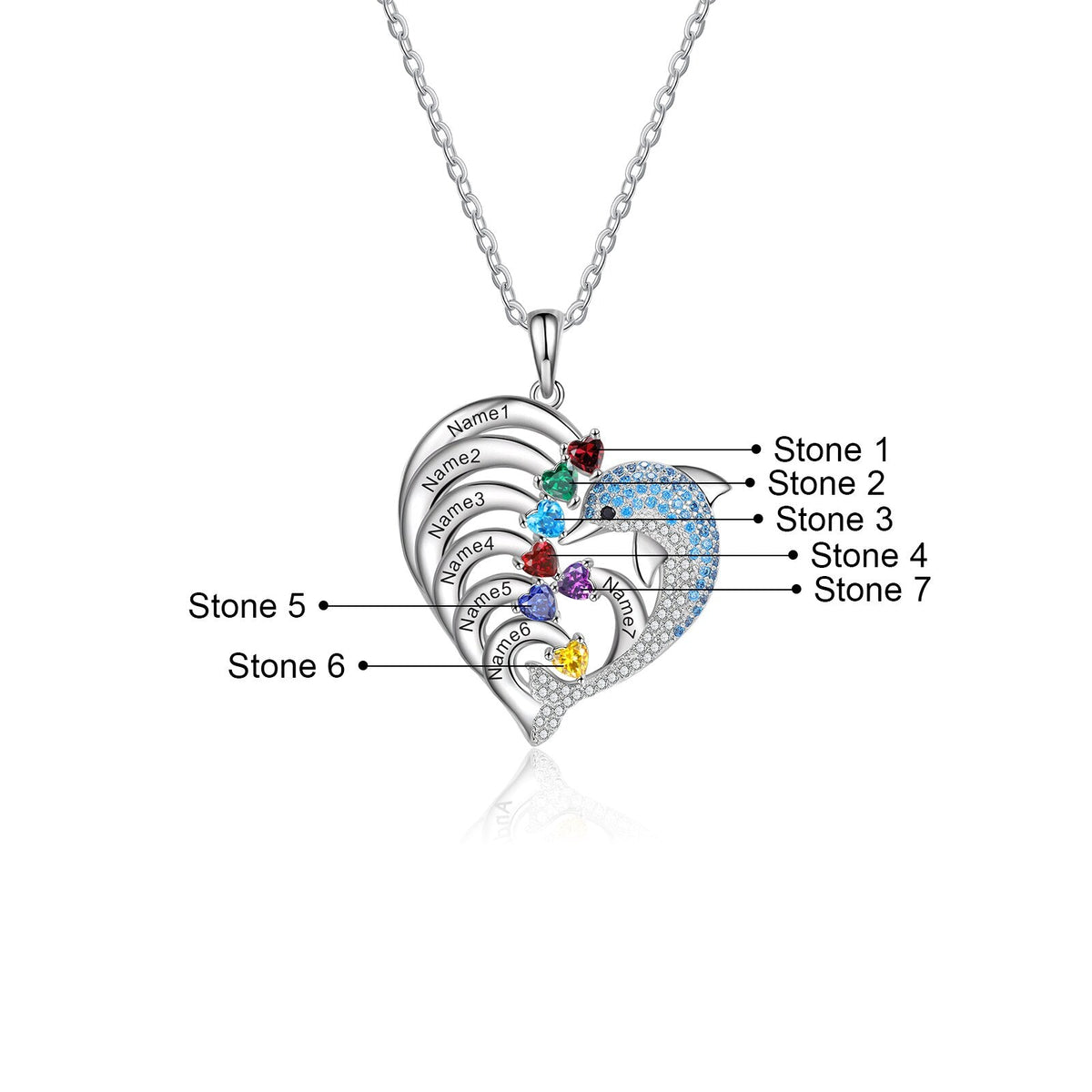 Delicate Dolphin 2-8 Name Necklace Customized Heart Pendant - MERGE.DAY.1.FREESTYLE