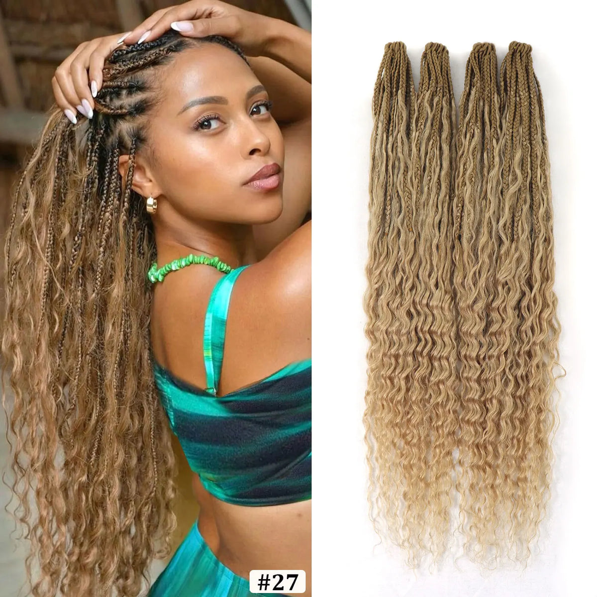 14-30Inch Boho Box Braids Crochet Human Hair Curly Ends Blonde Bohemian Braids For Women Pre-looped Braiding Hair Extensions - MERGE.DAY.1.FREESTYLE