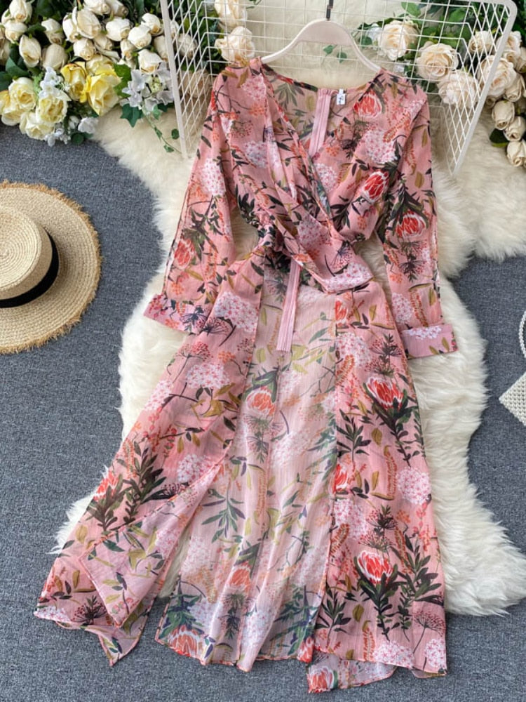 Women Casual Two Piece Set Long Sleeve V Neck Asymmetrical Chiffon Shirt - MERGE.DAY.1.FREESTYLE