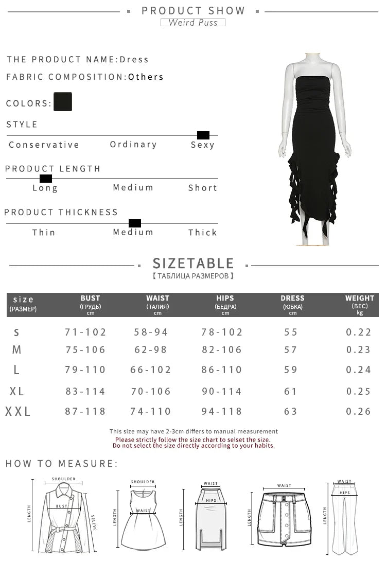 Elegant Strapless Dress Women Irregular Tassel Skinny Split Maxi Bodycon - MERGE.DAY.1.FREESTYLE