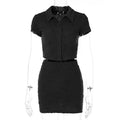 2 Piece Set Short Sleeve Crop Top Shirts Blouse Mini Skirt Suit - MERGE.DAY.1.FREESTYLE