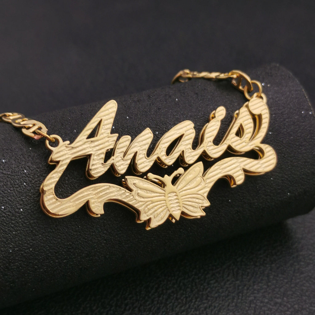 butterfly dove 3D Double Plate Custom Nameplate Necklace Personalized Name Necklace - MERGE.DAY.1.FREESTYLE