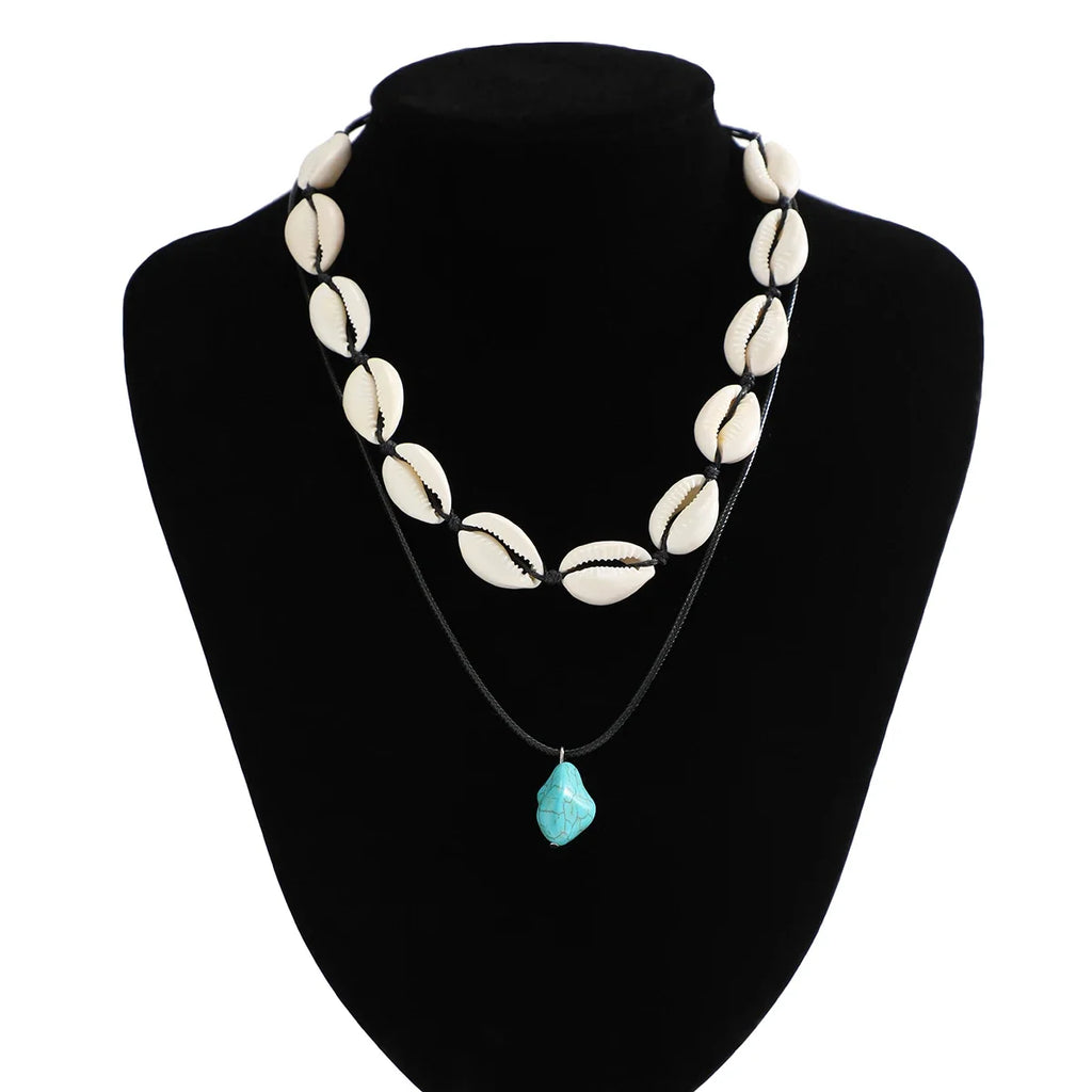 Summer Shell Choker With Stone Pendant Necklace - MERGE.DAY.1.FREESTYLE