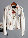 Floral Print Embroidery Faux Soft Leather Jacket Women Pu Motorcycle Coat - MERGE.DAY.1.FREESTYLE
