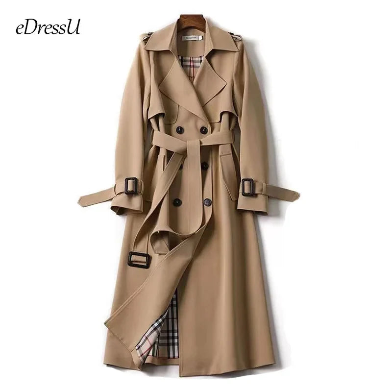 Elegant Long Windbreaker Korean Double Breasted Belt Dust Coat - MERGE.DAY.1.FREESTYLE