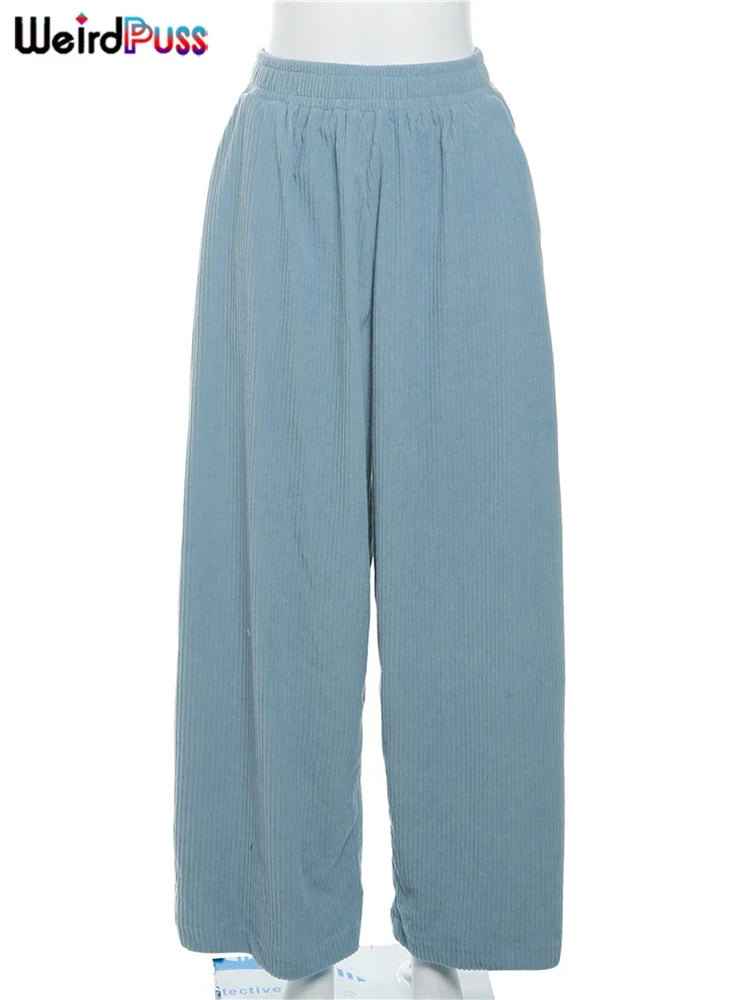 Basic Pocket High Waist Trousers Corduroy Streetwear Long Bottoms - MERGE.DAY.1.FREESTYLE