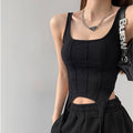 Sexy Irregular Hook White Tank Top Women Summer Square Collar Sleeveless Tops Vest Outwear - MERGE.DAY.1.FREESTYLE