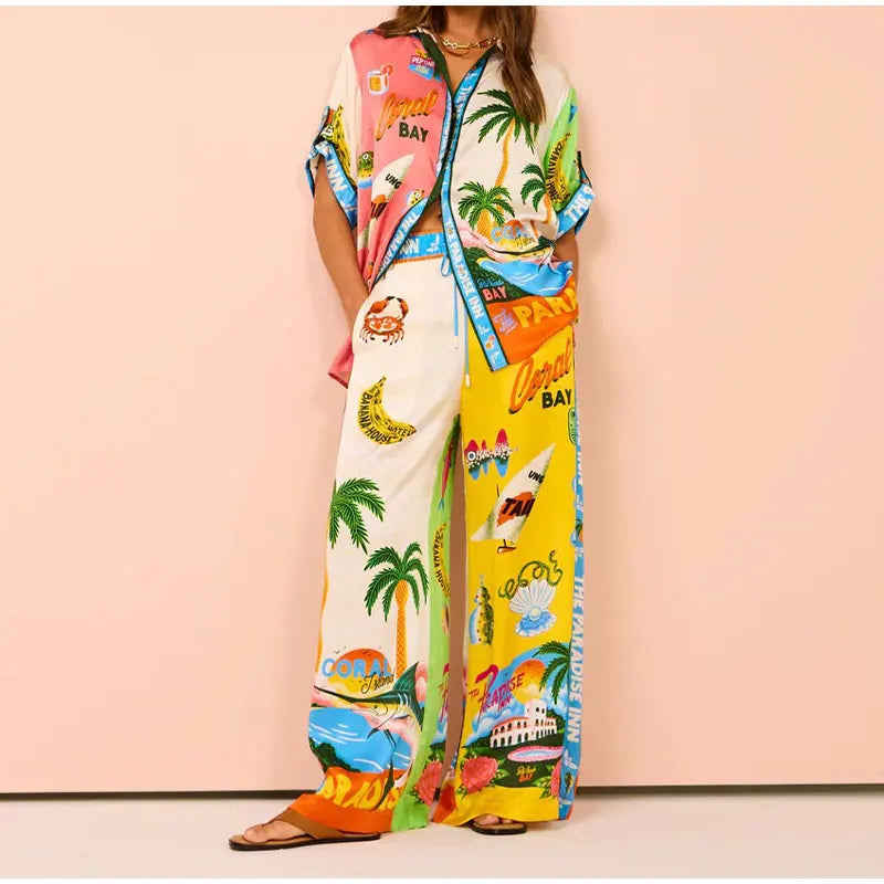 Beach Printed Lapel Shirt Pants Suits - MERGE.DAY.1.FREESTYLE