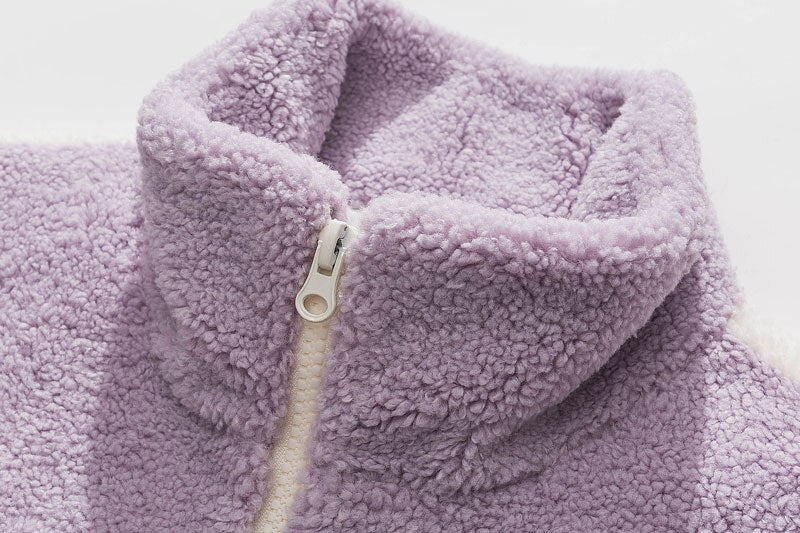 Hip Hop Streetwear Winter Color Block Patchwork Fuzzy Fluffy Thick Warm Coat - MERGE.DAY.1.FREESTYLE