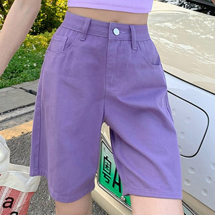 Jeans Shorts Summer High Waist Pockets Female Wide Leg Denim Shorts - MERGE.DAY.1.FREESTYLE