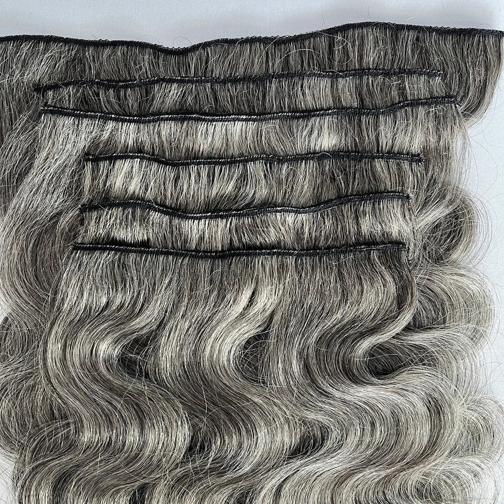 SoulLady Salt and Pepper Clip in Hair Extensions Real Human Hair Brazilian Virgin Human Hair Extensions 6 Pieces/Set for Senior - MERGE.DAY.1.FREESTYLE