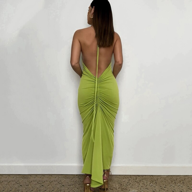 Halter Bandage Sleeveless Backless Shirring Draped Maxi Dress Sexy Streetwear - MERGE.DAY.1.FREESTYLE