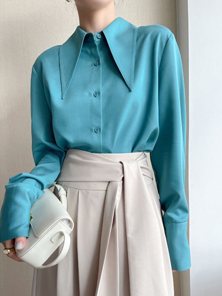 Big Pointed Collar White Blouses For Women Vintage Loose Long Sleeve Shirt - MERGE.DAY.1.FREESTYLE