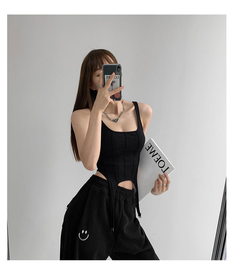 Sexy Irregular Hook White Tank Top Women Summer Square Collar Sleeveless Tops Vest Outwear - MERGE.DAY.1.FREESTYLE