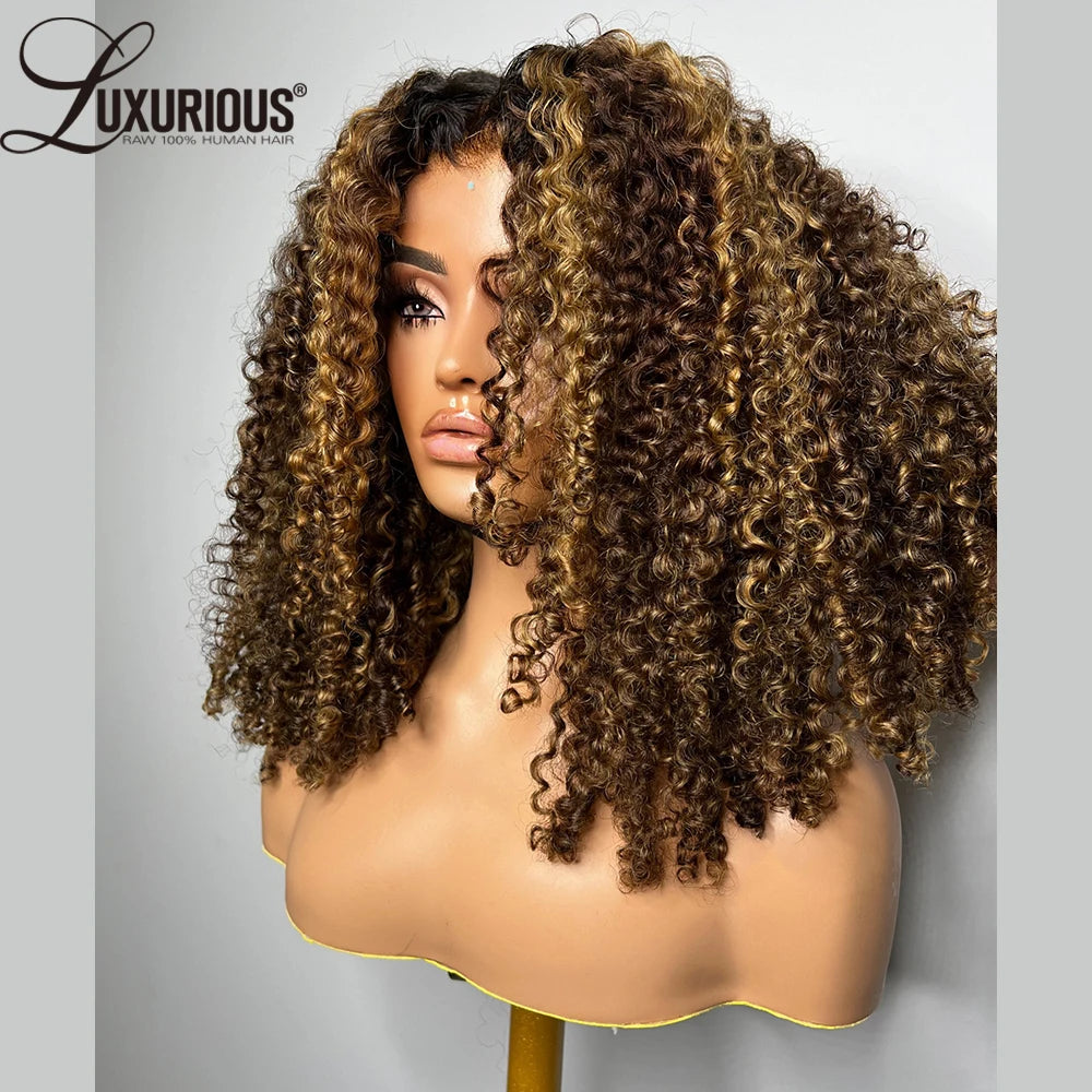 Highlight Ombre Honey Blonde Human Hair Wigs For Women 13x4 Curly Lace Front Wig Human Hair Burmese Curly Wig Brazilian 250% - MERGE.DAY.1.FREESTYLE