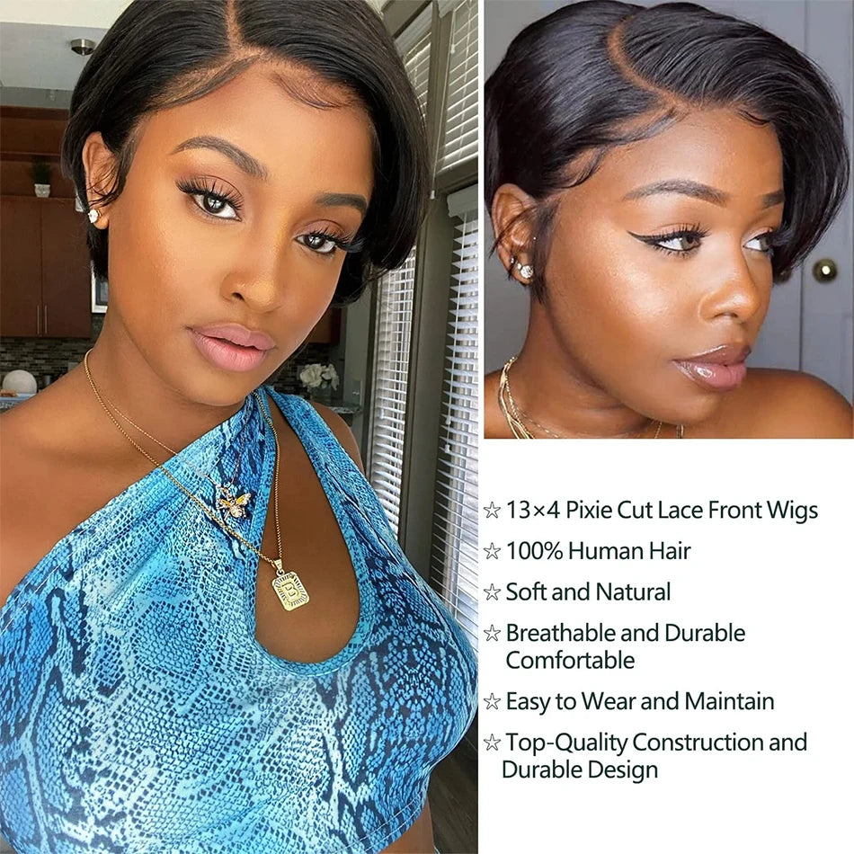 Short Pixie Cut Straight Bob Wig 13x4 Lace Front Human Hair Wigs Pre Plucked Pixie Cut Transparent Lace For Women Natural Color - MERGE.DAY.1.FREESTYLE