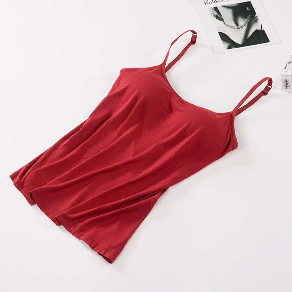 Solid Tank Tops Adjustable Strap Built In Cup Padded Wireless Camisole Camis Vest - MERGE.DAY.1.FREESTYLE