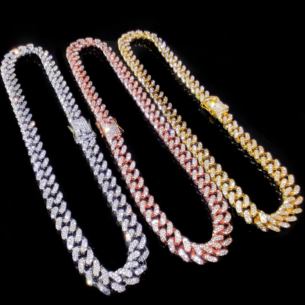 13MM AAA Rhinestone Iced Out Miami Cuban Link Chain Hip Hop Necklace - MERGE.DAY.1.FREESTYLE