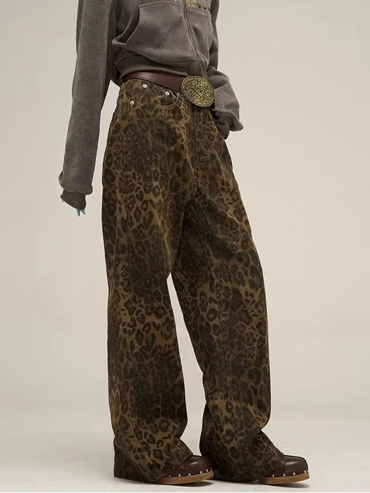 Leopard Print Y2k Jeans Women Oversized Wide Leg Denim Trousers Streetwear - MERGE.DAY.1.FREESTYLE