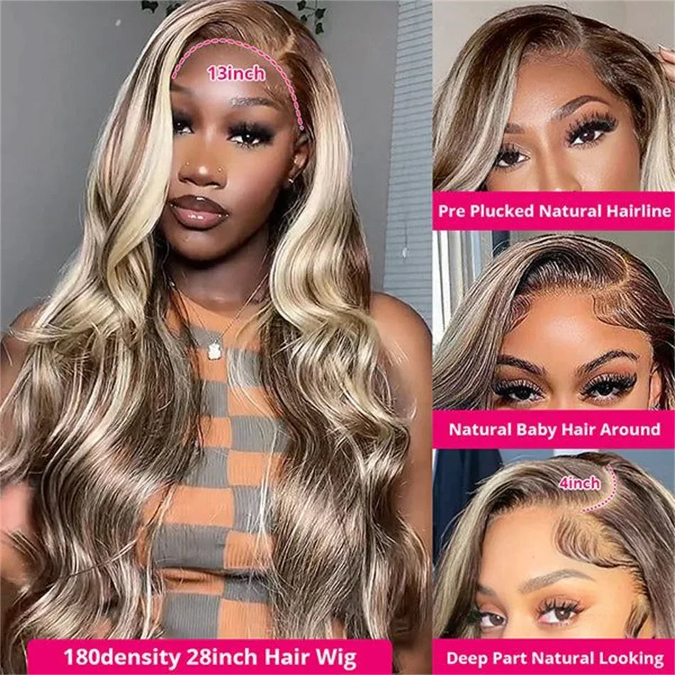 Ash Blonde Lace Front Human Hair Wig Remy Vietnamese 4/613 Highlight Wig Body Wave 13x4 Colored Wigs 613 HD Lace Frontal Wig - MERGE.DAY.1.FREESTYLE