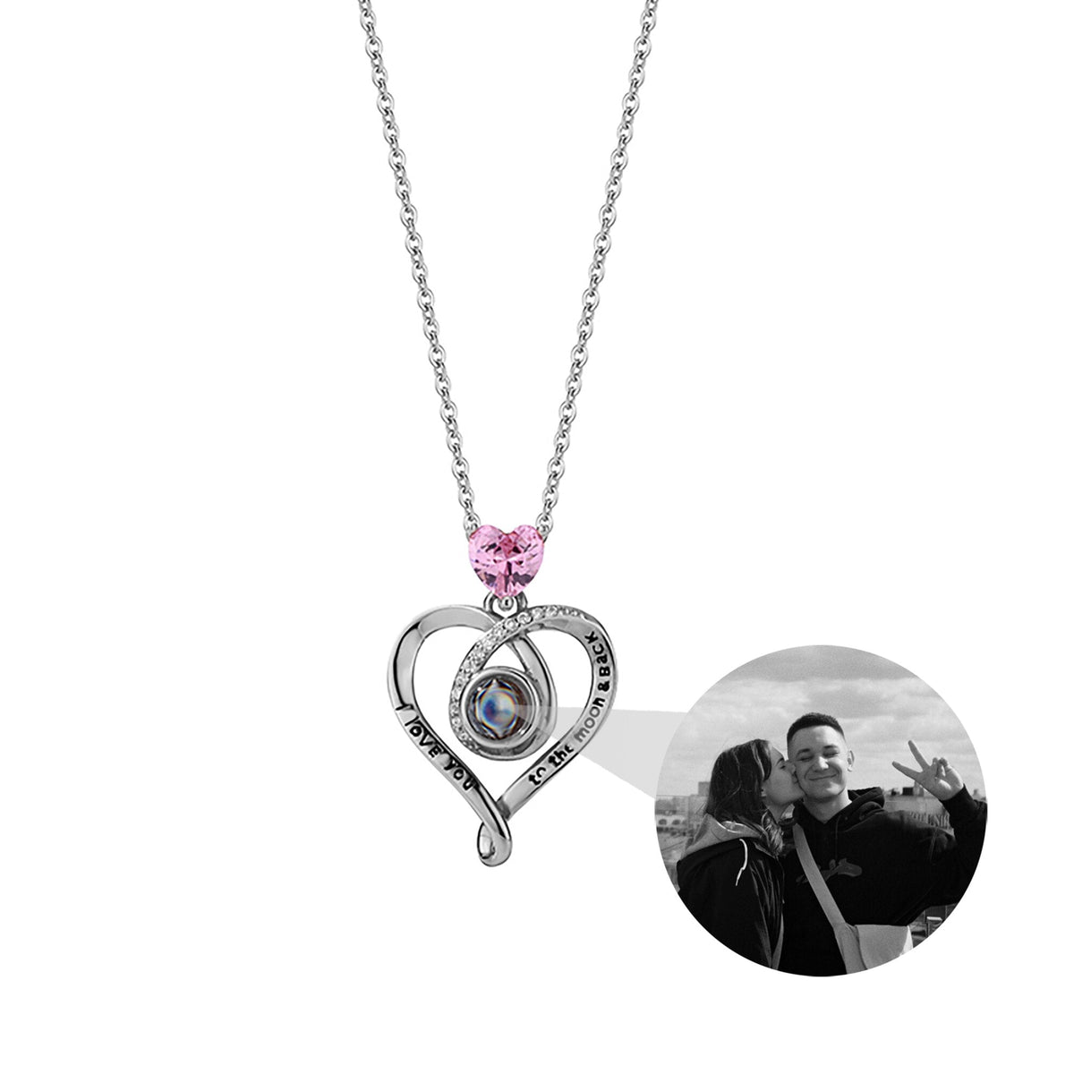 Zircon heart-shaped projection necklace with customizable photos Personalized Pendant - MERGE.DAY.1.FREESTYLE
