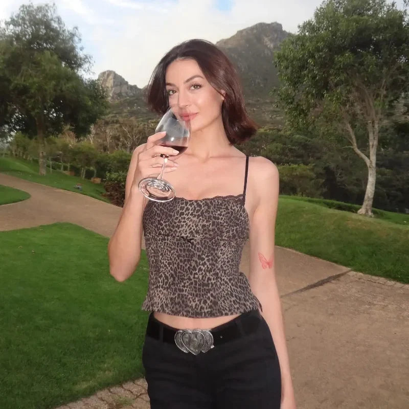 Leopard Print Sling Women Sexy Tube Top Sleeveless Backless Lace Slim Tanks Tops - MERGE.DAY.1.FREESTYLE