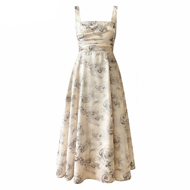 Summer Sleeveless Women Printed Dress Elegant Slim Waist Spaghetti Strap Female - MERGE.DAY.1.FREESTYLE
