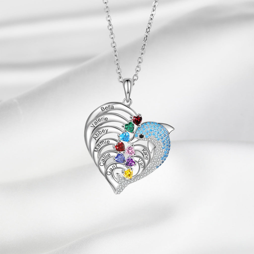 Delicate Dolphin 2-8 Name Necklace Customized Heart Pendant - MERGE.DAY.1.FREESTYLE