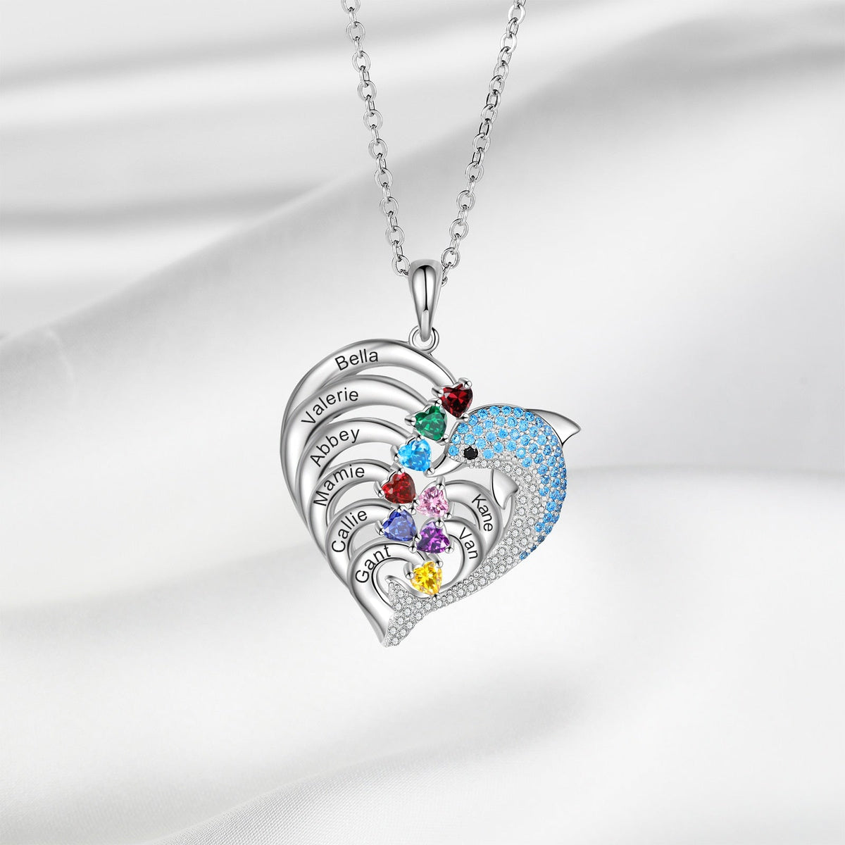 Delicate Dolphin 2-8 Name Necklace Customized Heart Pendant - MERGE.DAY.1.FREESTYLE