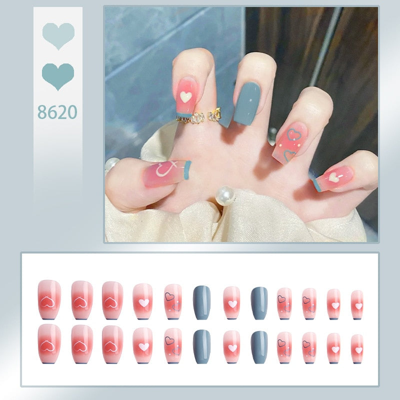 24Pcs/Box Charming Pink Flame Short Fake Nails press on Square Head Full Cover Detachable - MERGE.DAY.1.FREESTYLE