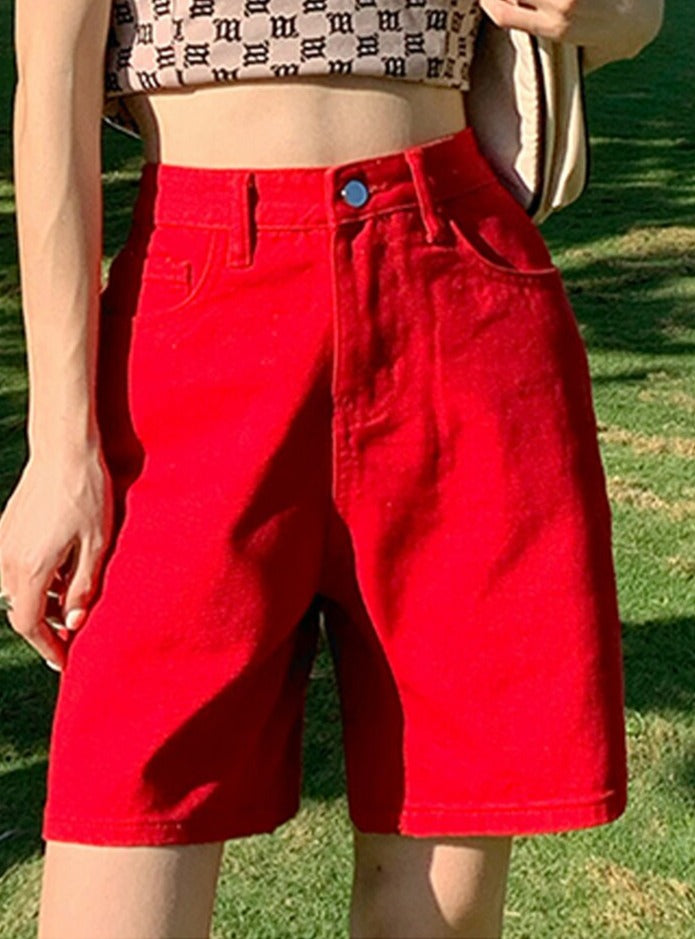 Jeans Shorts Summer High Waist Pockets Female Wide Leg Denim Shorts - MERGE.DAY.1.FREESTYLE